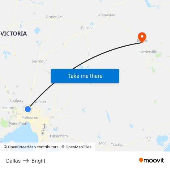 Dallas to Bright map