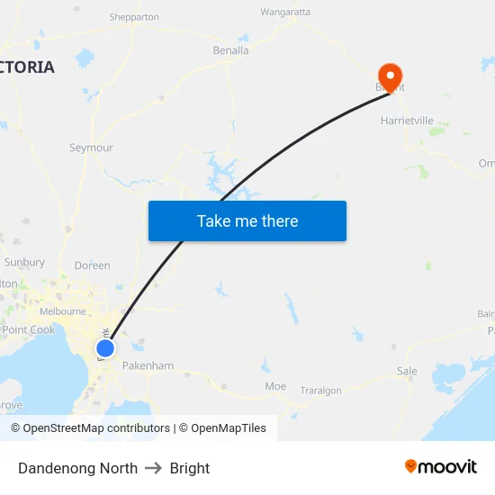 Dandenong North to Bright map