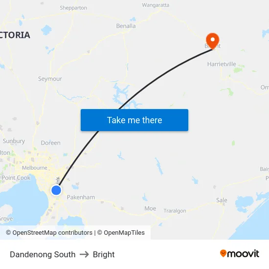 Dandenong South to Bright map