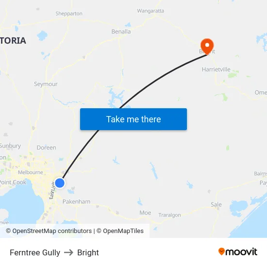 Ferntree Gully to Bright map