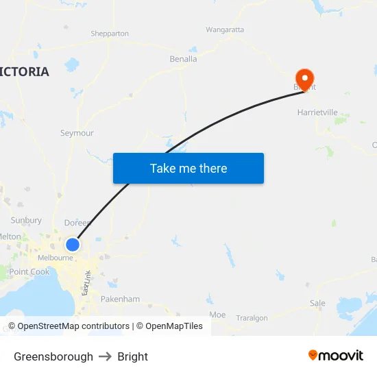 Greensborough to Bright map