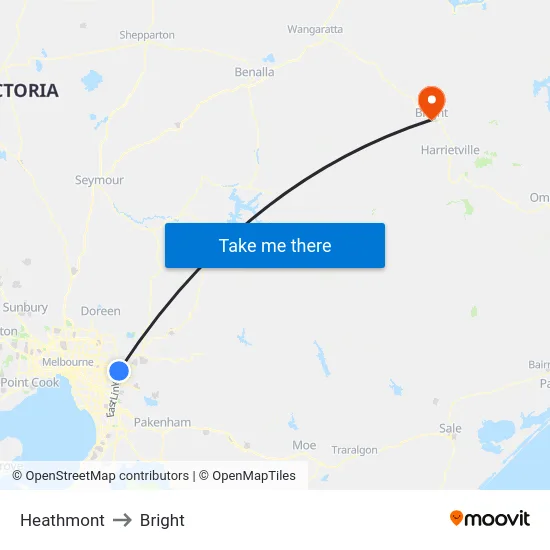 Heathmont to Bright map