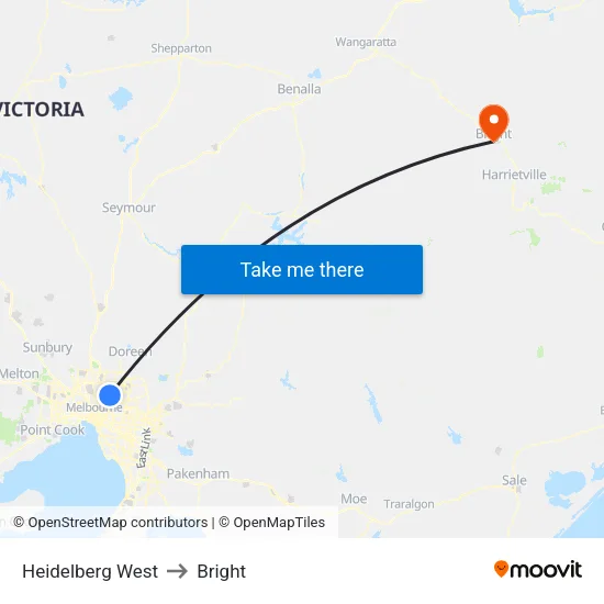 Heidelberg West to Bright map