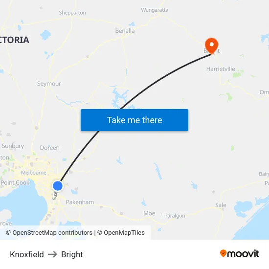 Knoxfield to Bright map