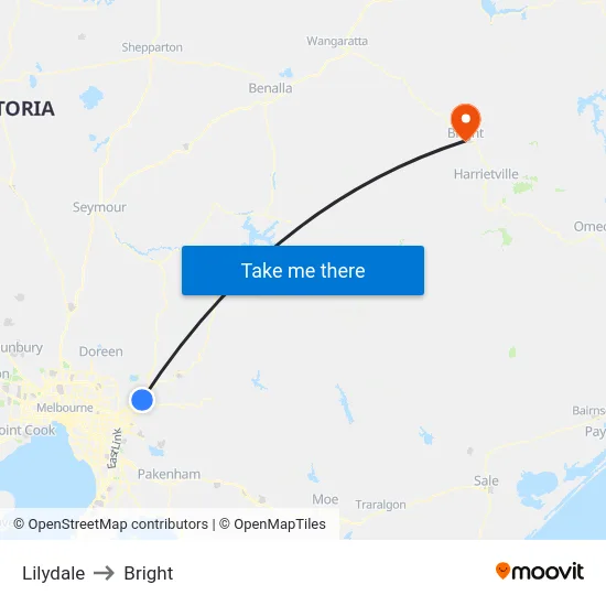 Lilydale to Bright map