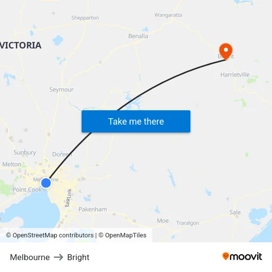 Melbourne to Bright map