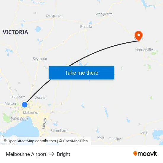 Melbourne Airport to Bright map