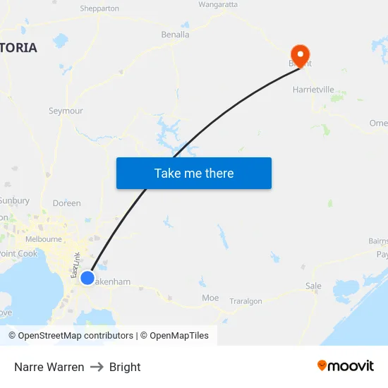 Narre Warren to Bright map