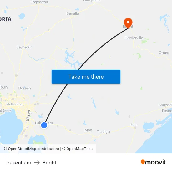 Pakenham to Bright map