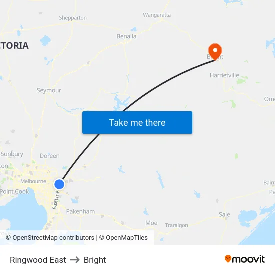 Ringwood East to Bright map