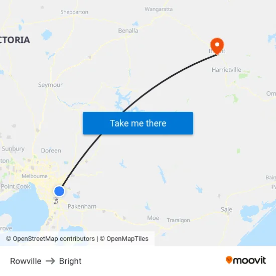 Rowville to Bright map