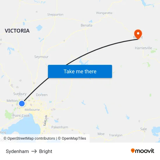 Sydenham to Bright map