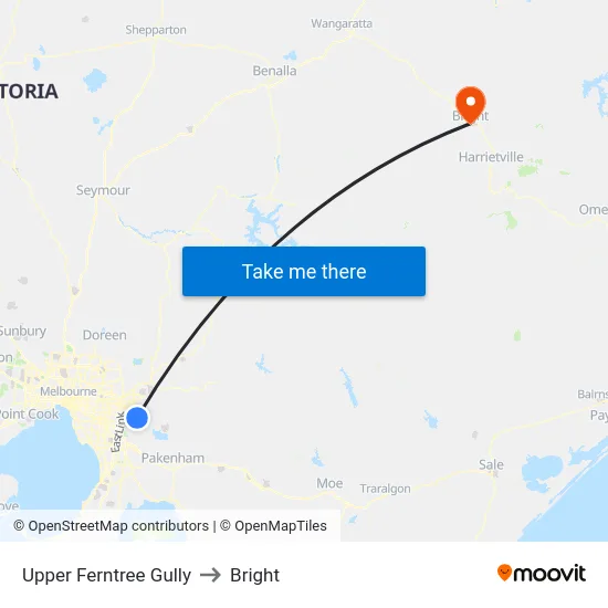 Upper Ferntree Gully to Bright map
