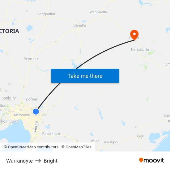 Warrandyte to Bright map