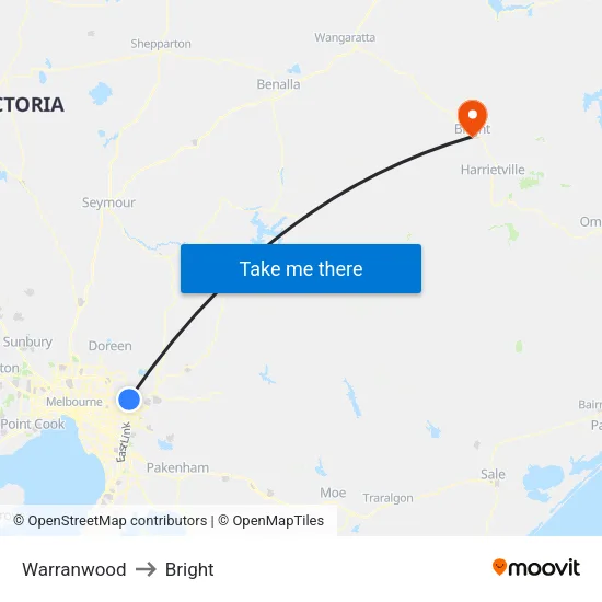 Warranwood to Bright map