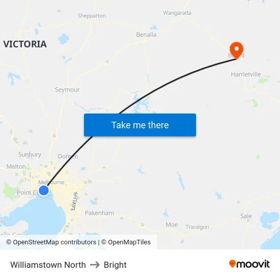 Williamstown North to Bright map