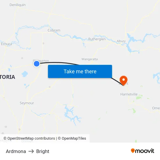 Ardmona to Bright map