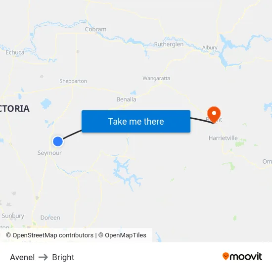 Avenel to Bright map