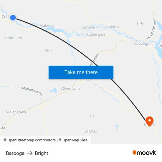 Barooga to Bright map