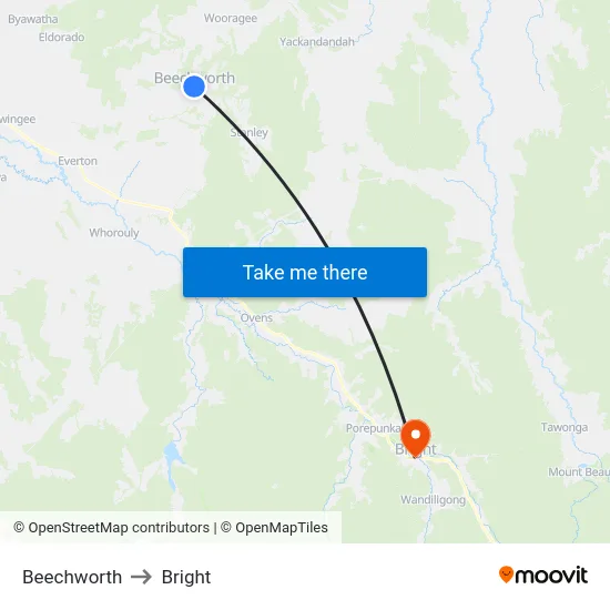 Beechworth to Bright map