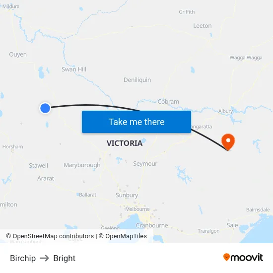 Birchip to Bright map