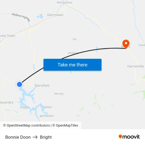 Bonnie Doon to Bright map
