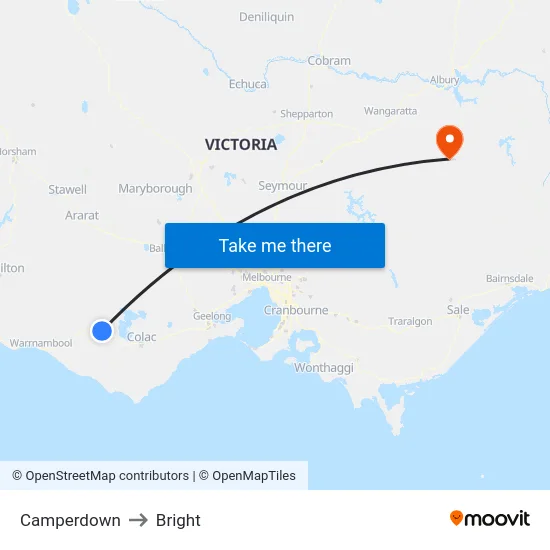 Camperdown to Bright map