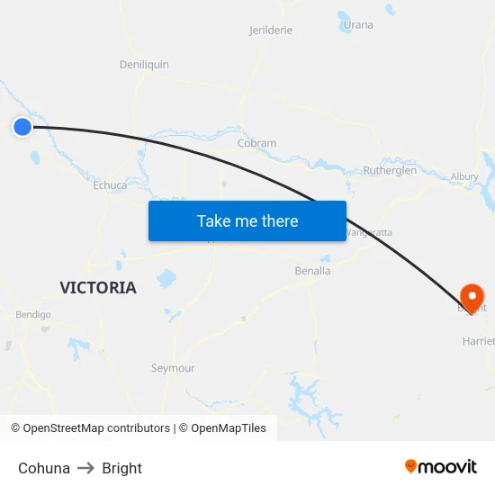 Cohuna to Bright map