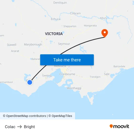 Colac to Bright map