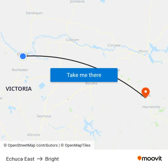 Echuca East to Bright map
