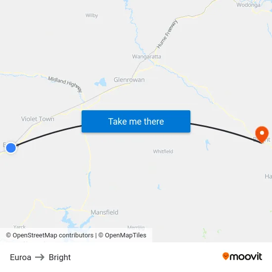 Euroa to Bright map