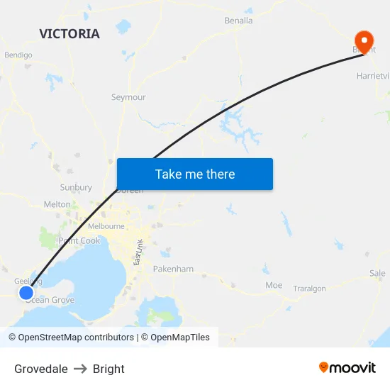 Grovedale to Bright map