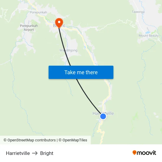 Harrietville to Bright map
