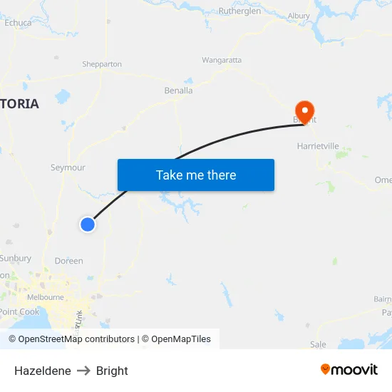 Hazeldene to Bright map