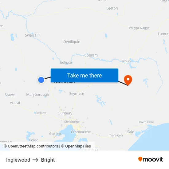 Inglewood to Bright map