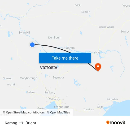 Kerang to Bright map
