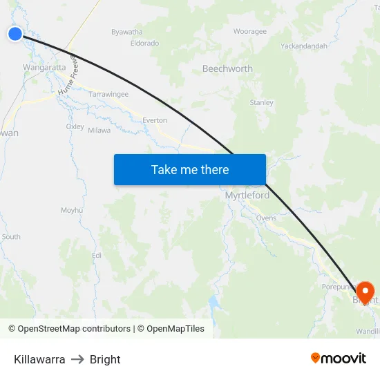 Killawarra to Bright map