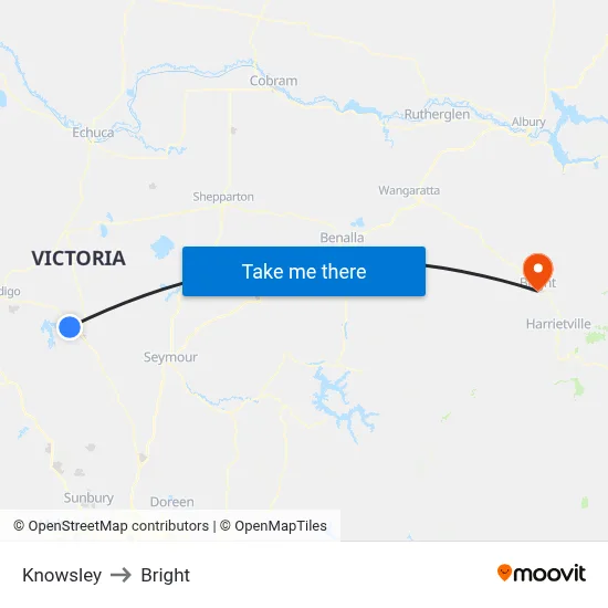 Knowsley to Bright map