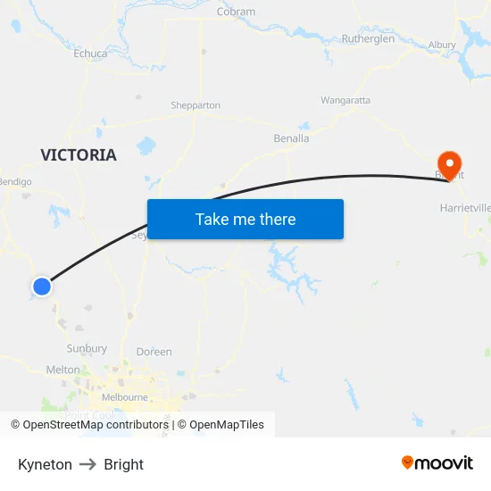 Kyneton to Bright map