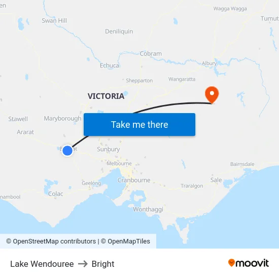 Lake Wendouree to Bright map