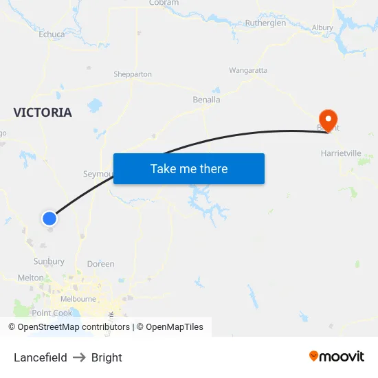 Lancefield to Bright map