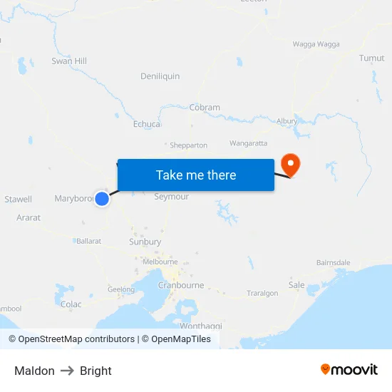 Maldon to Bright map