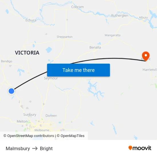 Malmsbury to Bright map