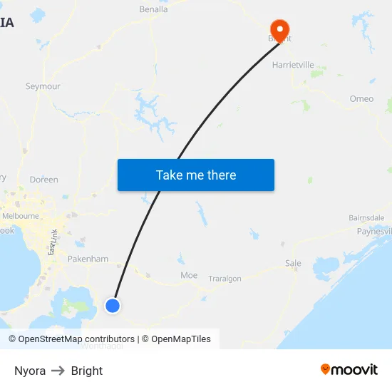 Nyora to Bright map