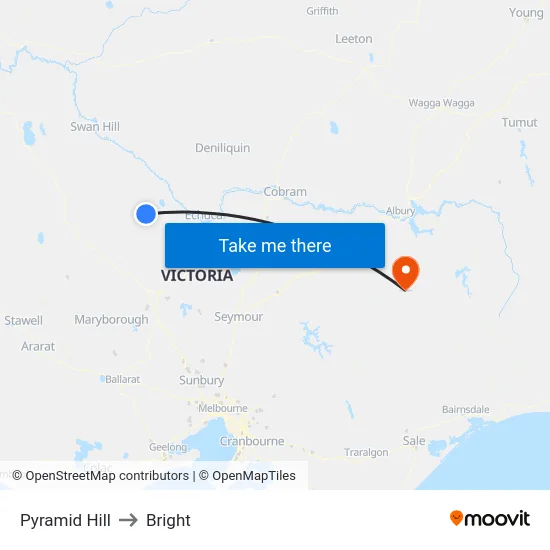 Pyramid Hill to Bright map