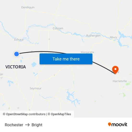 Rochester to Bright map