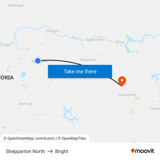 Shepparton North to Bright map