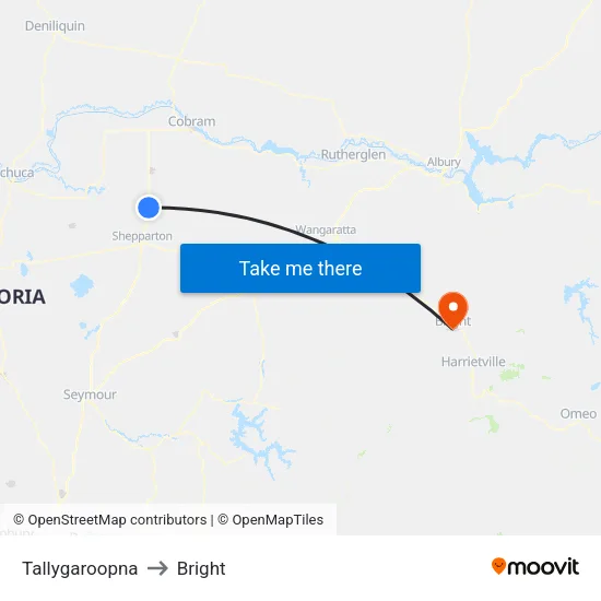 Tallygaroopna to Bright map