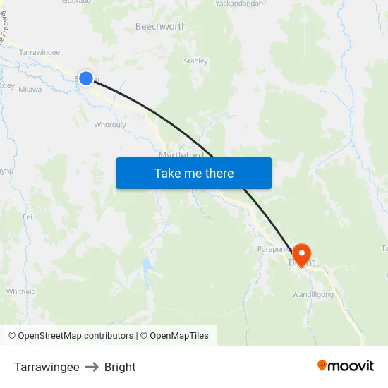 Tarrawingee to Bright map