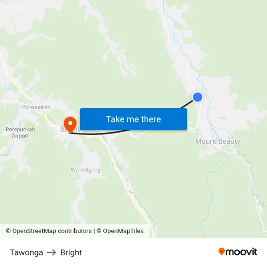 Tawonga to Bright map